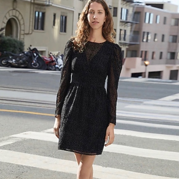 Express Dresses & Skirts - Express Velvet Puff Sleeve Fit and Flare Dress